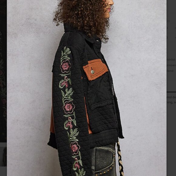 Pol Women Embroidery Denim Quilted Waist Jacket NEW - Picture 2 of 3